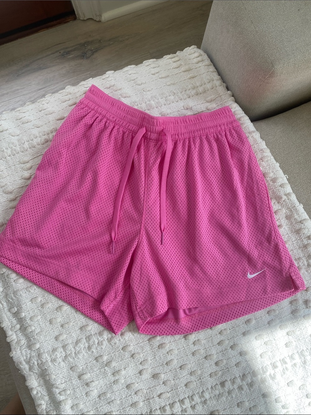 Nike Women's Hot Pink Mesh Athletic Shorts with Swoosh